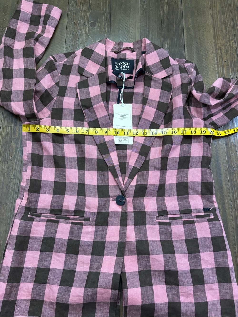 Scotch & Soda Pink and Brown Checked Linen Blazer - Picture 7 of 8